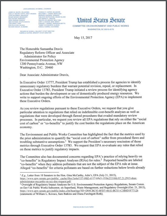 us epa needs to revisit regulations based on faulty cost benefit us senate environment and public works committee